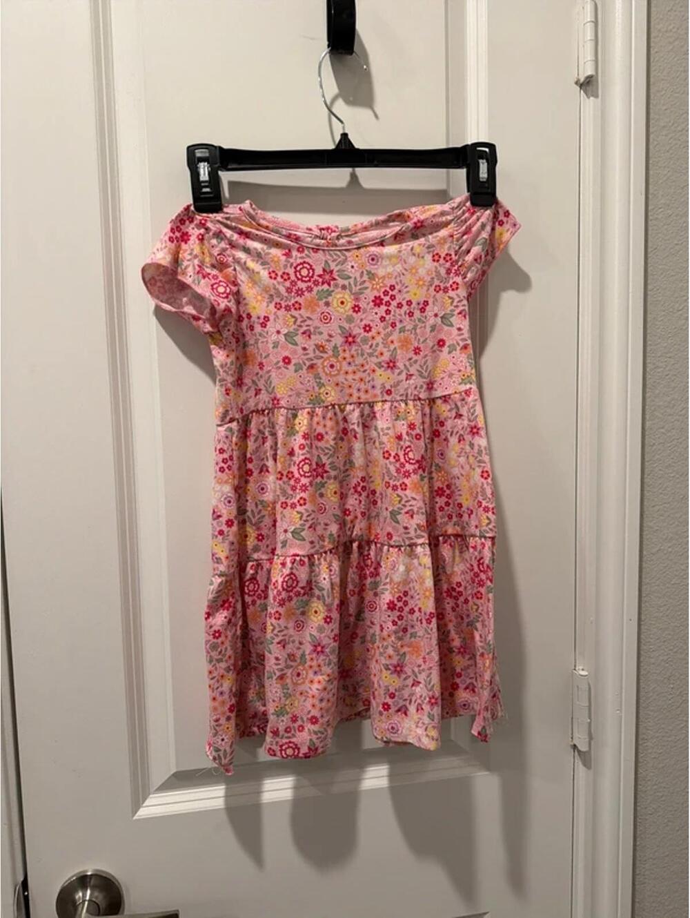 Girls Pink Floral Off-Shoulder Dress Size 6